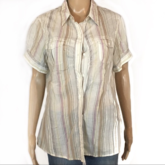 The North Face Tops - The North Face Short Sleeve Striped Button Down